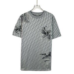 Dior Mens Grey Monogram T-Shirt With Distressed Details Size S